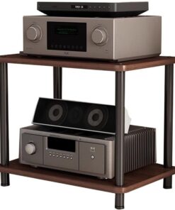 Meuble Haut-Parleur Double Couche, Meuble AV, Support d'enceinte, Support AV, Meuble pour Platine Vinyle, Meuble multimédia, Meuble de Rangement (Marron, 60 * 40 * 57,5 cm)