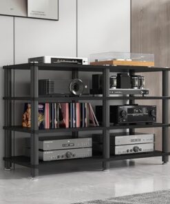 Meuble Tour Audio multimédia, Support pour Console de Jeu, Support Audio sur Pied, présentoir pour Haut-parleurs, Support multimédia Audio-vidéo Moderne, Facile à Assembler pour Salle d'enre