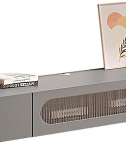 Support TV flottant de grande taille，Meuble TV suspendu en bois massif Avec porte et 2 tiroirs，Centre de Console multimédia de Divertissement avec Grand Espace Avec trou pour câble，pour le salon(Gray,
