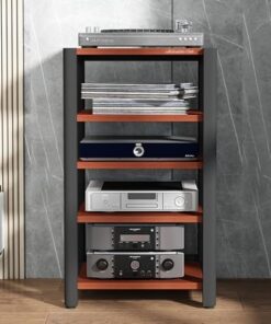 Meuble de rangement multimédia, étagères en bois réglables à 5 niveaux, support multimédia audio vidéo, armoire à composants et support stéréo, support tour audio pour la maison/le bureau/le