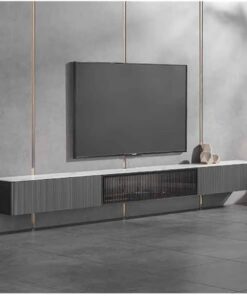 Étagère TV Murale Meuble TV Flottant, Meuble Mural en Ardoise for sous Les téléviseurs, Console multimédia de Luxe Moderne 94,5" avec Porte Verre
