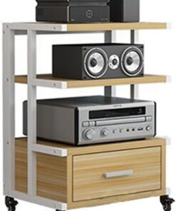 Rack Audio avec Tiroirs, Meuble Hi FI Mobile, Meuble Audio Vidéo avec Grande Capacité, Meuble Rack Audio en Bois, Meuble Stéréo for Chaîne Stéréo De Divertissement(3-Tier)