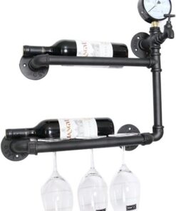 LUNEZY Porte-Bouteilles Porte-Bouteilles Vintage Porte-Bouteilles Bar en métal | Porte-Bouteille de vin | Porte-vin Rustique Mural | Étagères flottantes Organisateur de Rangement pour éta