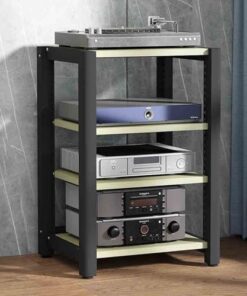 Support multimédia AV à 4 Niveaux, Armoire de Rangement multimédia, Tour Audio en Rack avec étagères réglables, Armoire AV Moderne, Parfaite pour Les lecteurs DVD, Console de Jeu, décodeur T