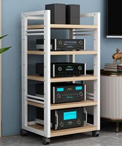 Support multimédia audio-vidéo à 5 niveaux, armoire AV moderne avec grand espace de rangement pour les composants stéréo de divertissement, support de rack audio robuste pour salon, jeux, sa