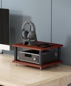 Support de Rangement et Organisateur de disques en métal Console multimédia pour Lecteur DVD Support Audio-vidéo Supports et Supports stéréo avec étagères de Rangement(Walnut,40 * 35 * 22cm)