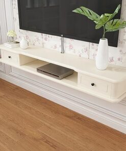 Console multimédia murale, meuble TV flottant avec tiroir, console multimédia de divertissement avec trou pour câble, unité murale multimédia, grand banc de rangement central pour TV, convie
