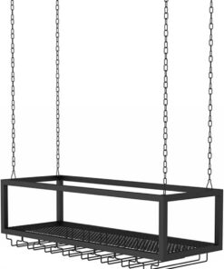 Casier à vin en métal, unité de Bar Suspendue pour Bar de Cuisine sous Armoire, Support monté au Plafond pour Bouteilles de vin et Verres à Pied, gobelets, étagères de Rangement
