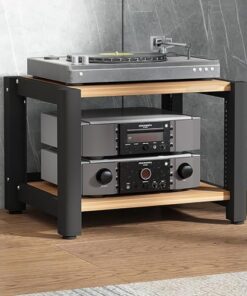 Support stéréo, étagère audio, étagère de jeu, support pour tourne-disque, support multimédia AV, étagère d'angle avec étagères en bois, vitrine CD DVD pour projecteur, lecteur DVD PS5, cons