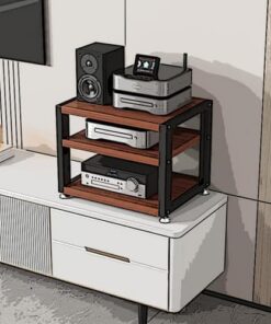 Meuble stéréo de Bureau, Support Audio, amplificateur de Bureau, Armoire de Rangement multimédia à 3 Niveaux, Petit Rangement pour composant stéréo de Divertissement (Teck, 3 Niveaux)