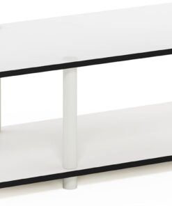 Furinno Juste Unité Centrale TV sans Outils Table basse à 2 Niveaux, Blanc(Expresso)/Blanc