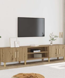 ZXLIHS Meuble TV en Bois d'ingénierie, 4 Compartiments de Rangement, Meuble TV, Console multimédia avec Pieds en Bois, pour Salon, chêne Artisanal, 180x31,5x40 cm