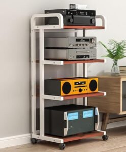 Étagère AV - Rack audio stéréo à 3/4/5 niveaux pour console de jeu, étagère audio-vidéo, armoire multimédia audio vidéo avec roulettes, pour composants de divertissement, pour box TV, DVD Pl