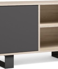 Skraut Home | Meuble TV 100 | 95 x 40 x 57 cm | Porte Gauche | pour Salon/Salle à Manger | Modèle Wind | Finition Couleur Chêne/Gris Anthracite