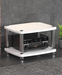 Meuble Audio HiFi 1/2/3/4 Niveaux, Support stéréo, étagère pour Composants Audio/vidéo avec Pieds amortisseurs (Blanc, 2 Niveaux)