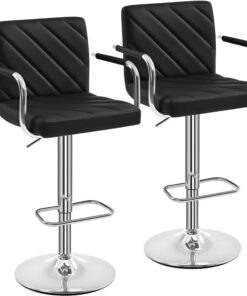 Yaheetech Lot de 2 Tabourets de Bar avec Accoudoirs Réglables en Hauteur Siège Rotatif sur 360°, Chaises de Bar en Similicuir et Pied en Métal, Tabouret Haut Moderne pour Bar Salle à Manger Noir