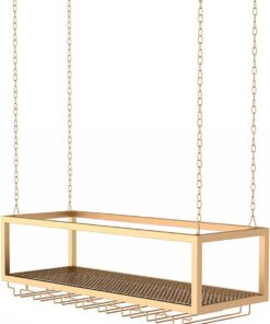 Casier à vin Suspendu avec Support en Verre et étagère, Support en Verre à vin réglable en métal pour Plafond, Support pour Bouteille de vin en Fer, pour Bar, présentoir de stockag