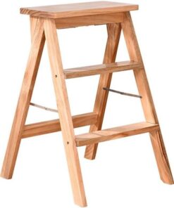 2 escabeau en Bois Massif échelle Pliante Portable ménage Cuisine Table de Coupe Tabouret Chaise Tabouret de Bar (Couleur: Couleur Bois, Taille: 42 * 48 * 64cm)