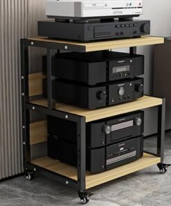 Meuble de rangement stéréo domestique, étagère de support d'amplificateur d'équipement multimédia audio-vidéo vertical portable à 3 couches, pour le stockage de bureau/hôtel/café/salle de je
