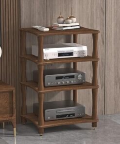 Meuble stéréo pour Bureau, étagère d'angle pour Lecteur de disques, étagère de Rangement pour la Maison, Le Bureau, Le cinéma, Les Jeux vidéo, Les DVD (Couleur Noyer Noir, 4 Niveaux)