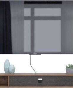 Meuble TV flottant moderne de 180cm Meuble tv suspendu avec porte à abattant, étagère murale flottante et console TV avec espace de rangement ouvert, adapté pour le salon.(Walnut,120x23.6x16CM/47.2x9.