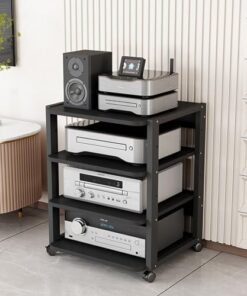 Support multimédia pour téléviseur, Composants Audio-vidéo, équipement stéréo, Consoles de Jeu, appareils de Streaming, étagères de Rangement Multifonctions Ouvertes, Noir (Taille : 4 Niveau