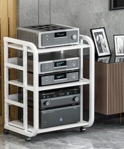Meuble multimédia AV pour composants, pour décodeurs de câbles, lecteurs DVD, appareils de streaming, récepteurs de cinéma maison, consoles de jeu, haut-parleurs, hauteur réglable (couleur :