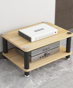 Support pour Tourne-Disque HiFi 4, 3, 2 et 1 Niveaux, Meuble d'angle pour Bureau/Salon/Salon de thé, étagère de Rangement Audio et vidéo avec Patins antidérapants (Bois Clair, 2 Couches)