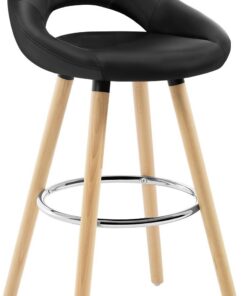 WOLTU Tabouret Bar, Chaise Haute Bar, Tabouret Haut avec Dossier et Repose-Pieds, Cadre en Bois, Siège en Similicuir, Noir, BH111sz-1