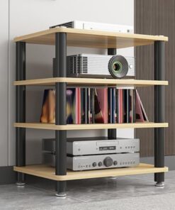 Support pour Tourne-Disque HiFi 4 Niveaux, 3 Niveaux, 2 Niveaux, Meuble d'angle pour Bureau/Salon/Salon de thé, étagère de Rangement Audio/vidéo avec Patins antidérapants (Bois Clair, 4 nive