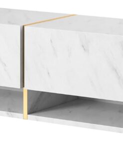 Selsey MIRRGO - Meuble TV 140 cm marbre Blanc avec Insert d'or