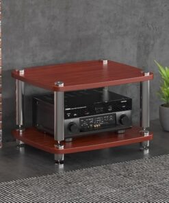 Meuble Audio HiFi 1/2/3/4 Niveaux, Support stéréo, étagère pour Composants Audio/vidéo avec Pieds amortisseurs (Couleur Acajou, 2 Niveaux)