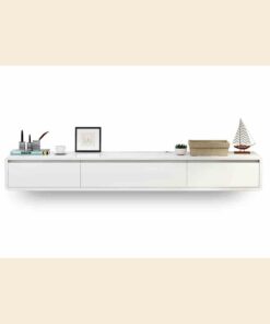 Console Multimédia TV,Meuble TV Flottant à Fixation Murale avec Tiroir,Meuble de Rangement sous TV avec Porte Pliante,Meuble TV Suspendu en Bois avec Trous de Câble,pour Salon.