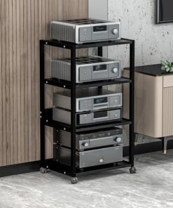 Générique Petit Support multimédia, Support multimédia d'angle, Armoire multimédia, Armoire de Rack Audio, Support/Armoire de Composants stéréo roulants pour Salon/Maison/Bureau (Noir)