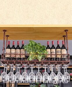 Porte-Verres à vin Suspendu, Porte-Bouteilles de vin Vintage, Support de Verres à vin de décoration de Plafond, pour Bars, Restaurants, Cuisines, Support de présentation de Verres à Pied, ha