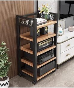 Support de Composants stéréo de Divertissement Robuste à Domicile sur roulettes, Support multimédia Audio-vidéo à 5 Niveaux avec étagère réglable, Tour de Racks Audio roulants Modernes à ext