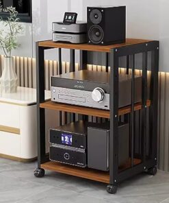 Générique Meuble Audio avec étagère réglable, Meuble TV d'angle à 3/4/5 Niveaux/Meuble stéréo pour Tourne-Disque avec roulettes, Support de Composants stéréo de Divertissement pour Bureau à Domicile,