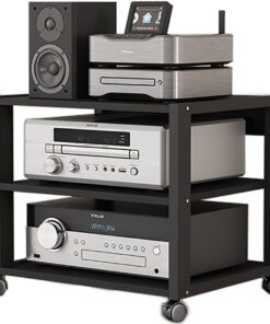 Générique Étagère d'angle Moderne, Tour de Support Audio avec étagères et roulettes réglables, Meuble de Rangement pour Centre de Divertissement à Domicile, Support multimédia pour Console de Jeu TV,