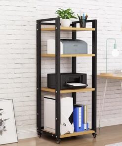 Support multimédia AV à 4 niveaux avec roulettes, étagères en bois à hauteur réglable, armoire de rangement pour composants stéréo, support audio, tour pour lecteurs DVD, console de jeu, boî