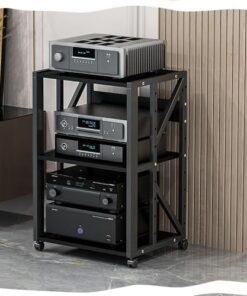 Meuble Audio/vidéo Moderne avec roulettes, Meuble de Rangement multimédia, étagères en Bois réglables en Hauteur, Rangement de Composants stéréo de Divertissement (Noir, 69 cm/27 Pouces)