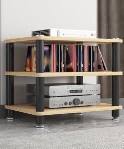 Meuble Audio pour Platine Vinyle HiFi, Meuble de Rangement multimédia pour Chambre à Coucher, sous-Sol, étagères/Lecteur CD Hi-FI, Meuble d'angle Robuste (Naturel)