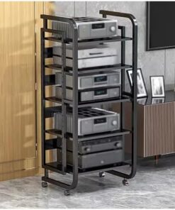 Armoire de rack audio de 43 pouces de hauteur, support multimédia AV à 5 niveaux avec étagères réglables, étagère d'armoire tour multimédia pour consoles de jeux, lecteur de disques, récepte