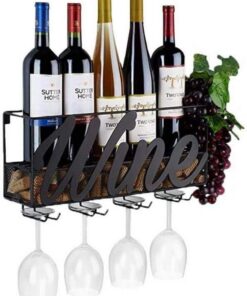 Casier à vin Mural avec Support en Verre Porte-Bouteille de vin pour 5 Bouteilles et 4 Verres Porte-Bouteilles Boîte à Bouteilles de vin Murale pour Cuisine, Salle à Manger, Bar