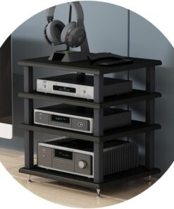 Générique Meuble Audio Hi-FI à 4 Niveaux avec étagère AV et Support pour Tourne-Disque - Meuble de Divertissement sur Pied Multicouche, Rangement multimédia, Noir (40 x 35 x 42 cm)