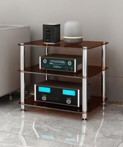 Étagère à CD, étagère à DVD, Console de Jeu, vitrine, Support multimédia AV, étagère d'angle, Meuble Tour Audio multimédia, Facile à Assembler, Gain de Place pour Salon, Salle de Jeux, Salle