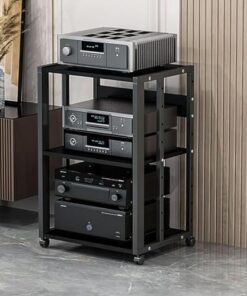 Armoire de rangement pour lecteur DVD, support de rangement robuste, stable et durable pour composants d'unité stéréo, support d'angle pour audio-vidéo, espacement réglable : 6,4 cm/2,5 pouc
