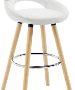 WOLTU Tabouret Bar, Chaise Haute Bar, Tabouret Haut avec Dossier et Repose-Pieds, Cadre en Bois, Siège en Similicuir, Blanc, BH111ws-1