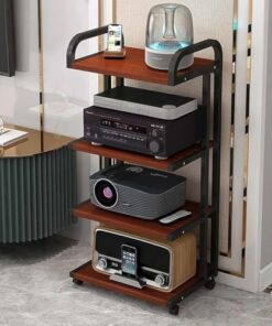 Meuble de Rangement multimédia, Meuble stéréo à 4 Niveaux, Meuble AV Moderne avec poulie, Meuble TV, Tour Audio vidéo, Parfait pour Les lecteurs DVD, Console de Jeu, décodeur TV, décodeur câ