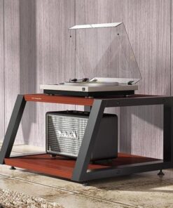 Meuble de Rangement multimédia d'angle pour téléviseur, Meuble multimédia AV à 4 Niveaux, Meuble TV au Sol avec étagères en Bois, Rangement pour Composants stéréo de Divertissement (Teck, 2