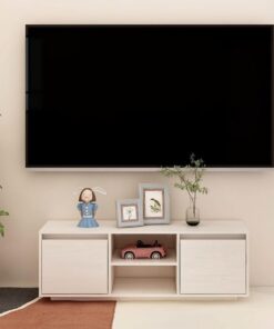 ZXLIHS Meuble TV, avec Construction en pin Massif, éère de Rangement à 2 Niveaux Table d'appoint, Meuble TV Blanc, Meuble TV, pour Salon, Chambre à Coucher, Blanc, 110x30x40 cm